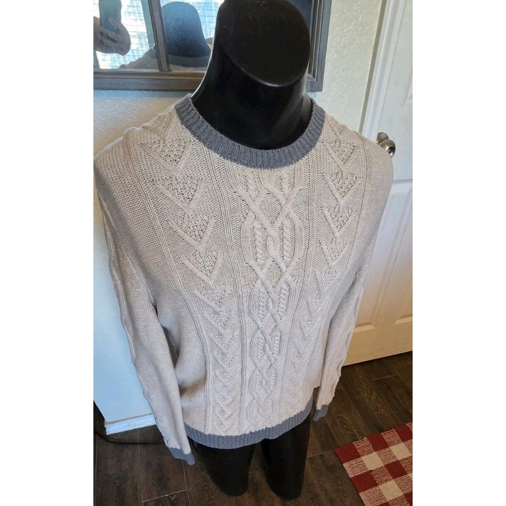 Classic crean GAP Men's Soft Cable-Knit Crewneck Sweater, Medium